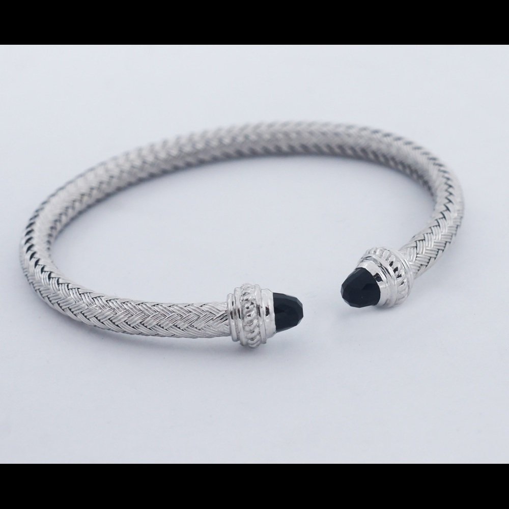 Charles Garnier 925 Silver Onyx Mesh Cuff Bracelet